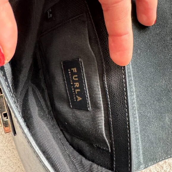 Furla Metropolis Leather Black Crossbody Bag Small Half-moon